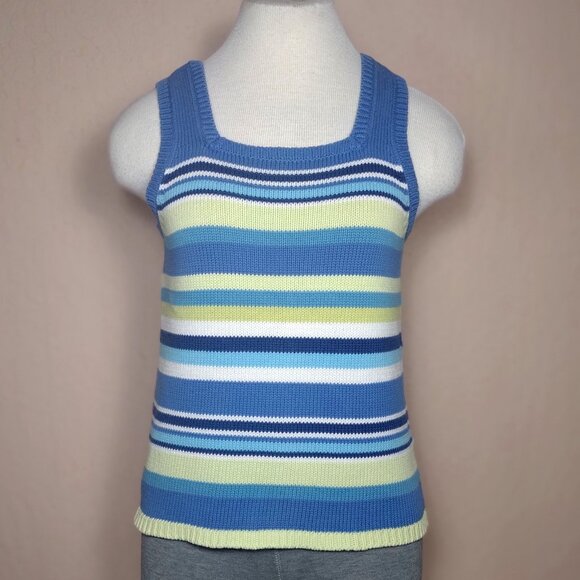 Casual Corner Sweaters - Square Neck Striped Sleeveless Sweater